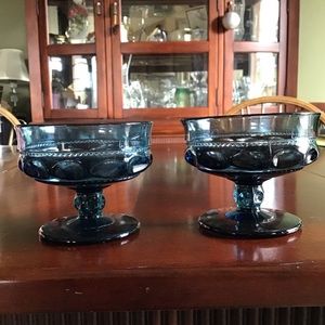 FINAL SALE Vintage Kings Crown Thumbprint Blue Champagne Desert Glasses (2)